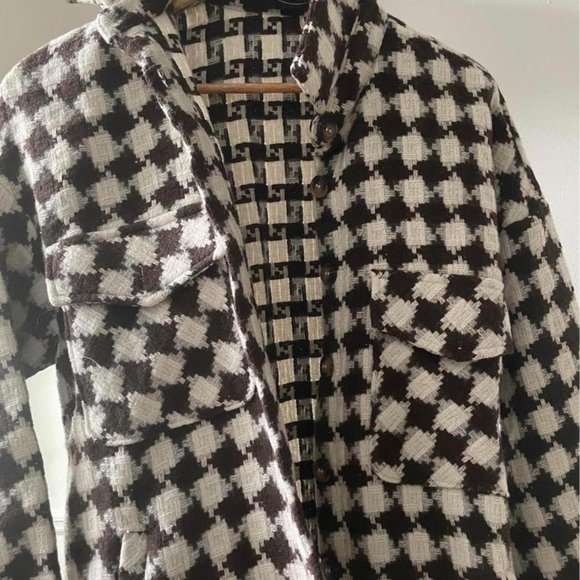 Wool-blend Checkered Long Sleeve Coat - Picture 3 of 3